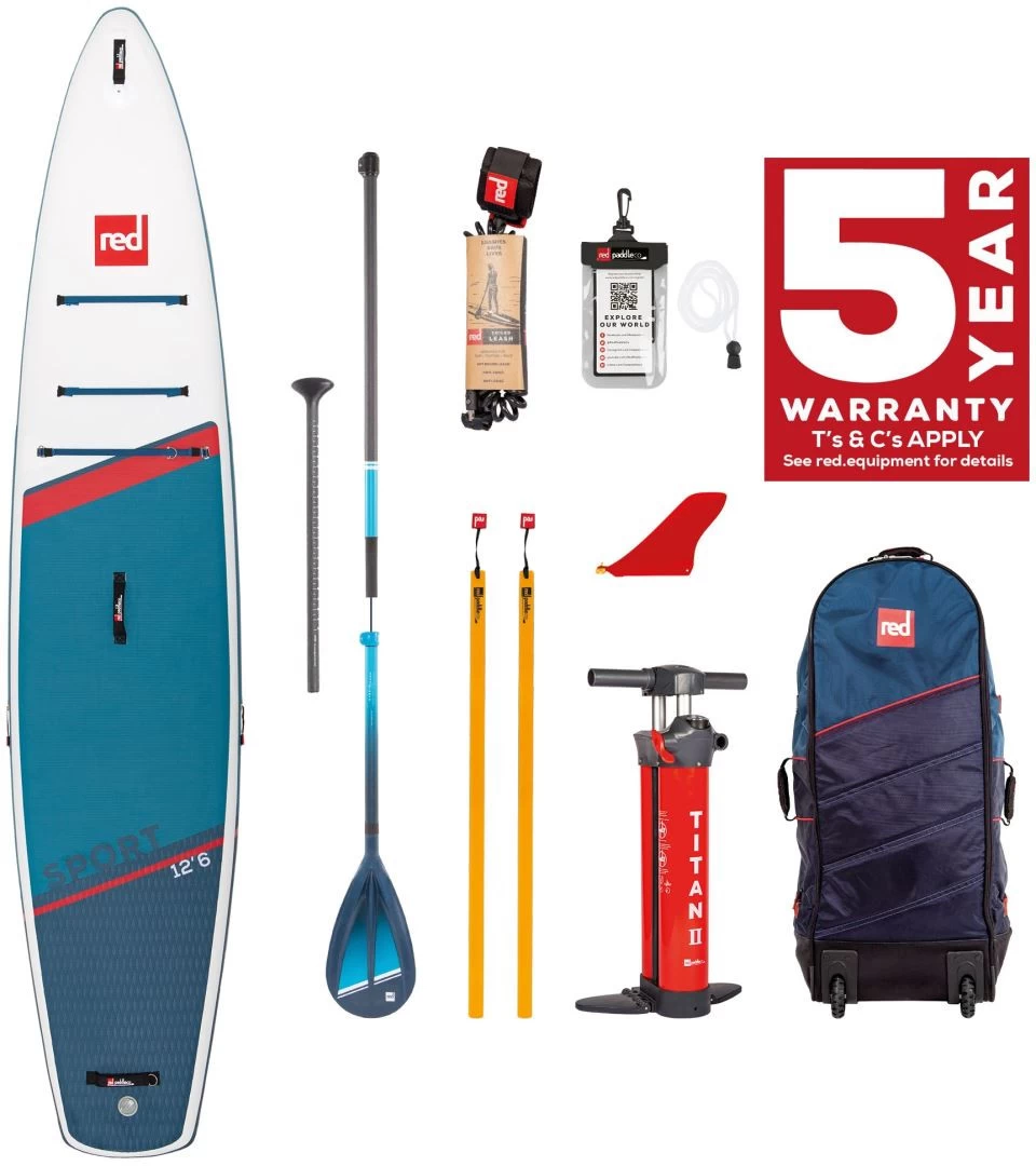 Red Paddle Co. Red Paddle Co 12'6 Sport MSL Inflatable SUP + Hybrid Tough Paddle White-Blue-Dark Blue 1 Red Paddle Co. Red Paddle Co 12'6 Sport MSL Inflatable SUP + Hybrid Tough Paddle White-Blue-Dark Blue